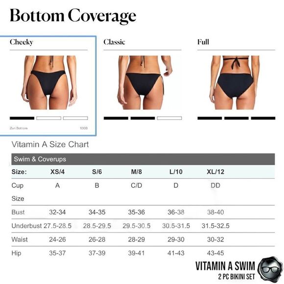 VITAMIN A SWIM SUSTAINABLY MADE ZURI BIKINI 2 PIECE SWIMSUIT SET IN BLACK NEW - Picture 14 of 16